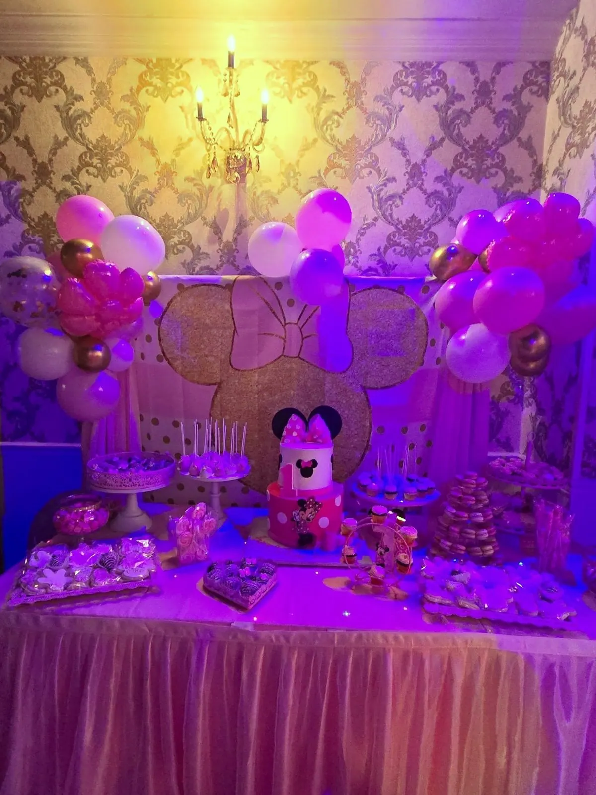 Pink balloon backdrop for a first birthday by The RB Designs