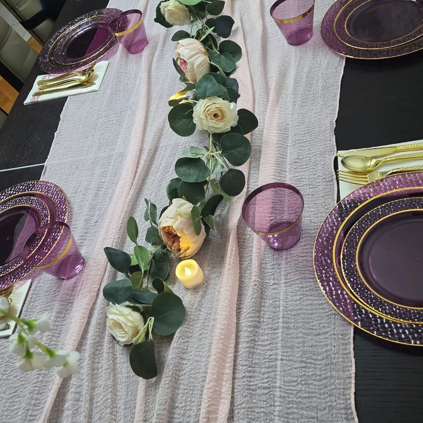Table runner, chargers and centerpiece by The RB Designs, event planning in The Bronx